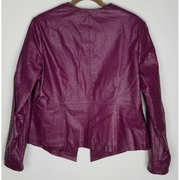 Vintage Hal Rubenstein Sz. L Purple Textured 100% Leather Jacket W/Pockets - Picture 6 of 7